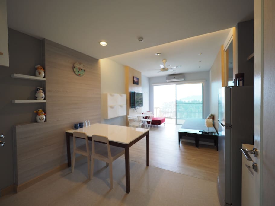 Pantry and living area with ocean view