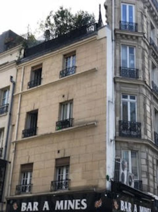 view from the street. the flat is on the second floor