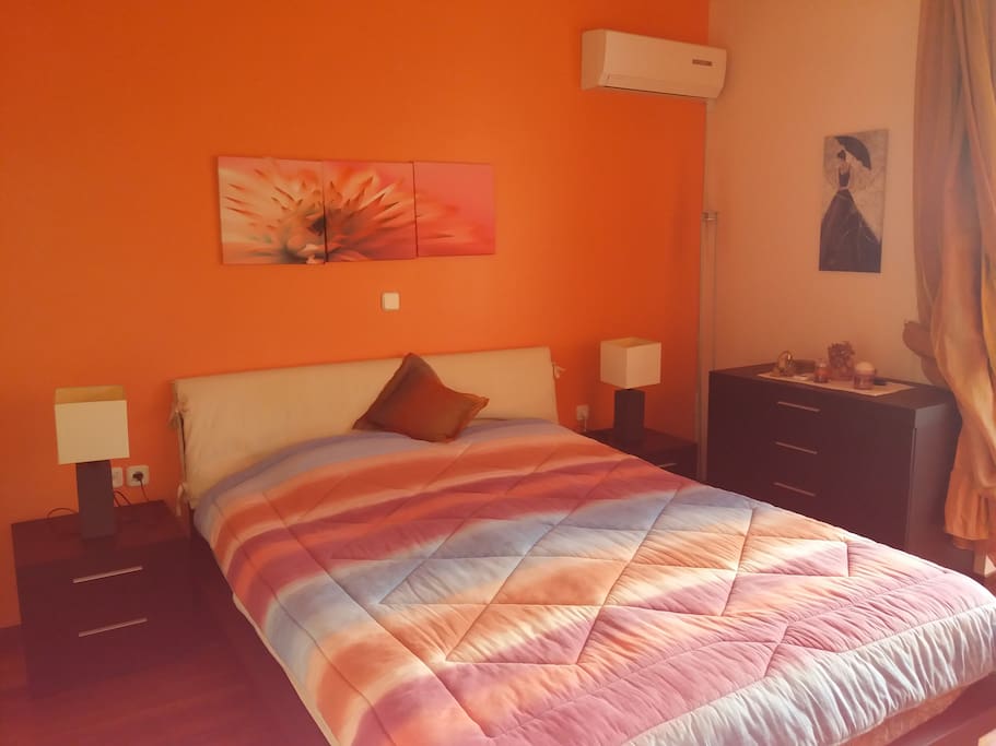 Bedroom no.1, w. A/C, wardrobes, drawers, tall mirror, own balcony.
