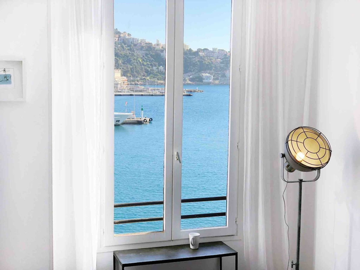 Popular Airbnb listing: Waterfront Panoramic Sea View, Sunny Balcony, AC in Nice