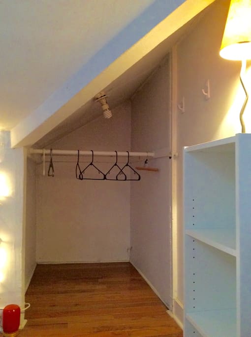 Open closet with storage space. 3.5 feet by 4 feet closet space.