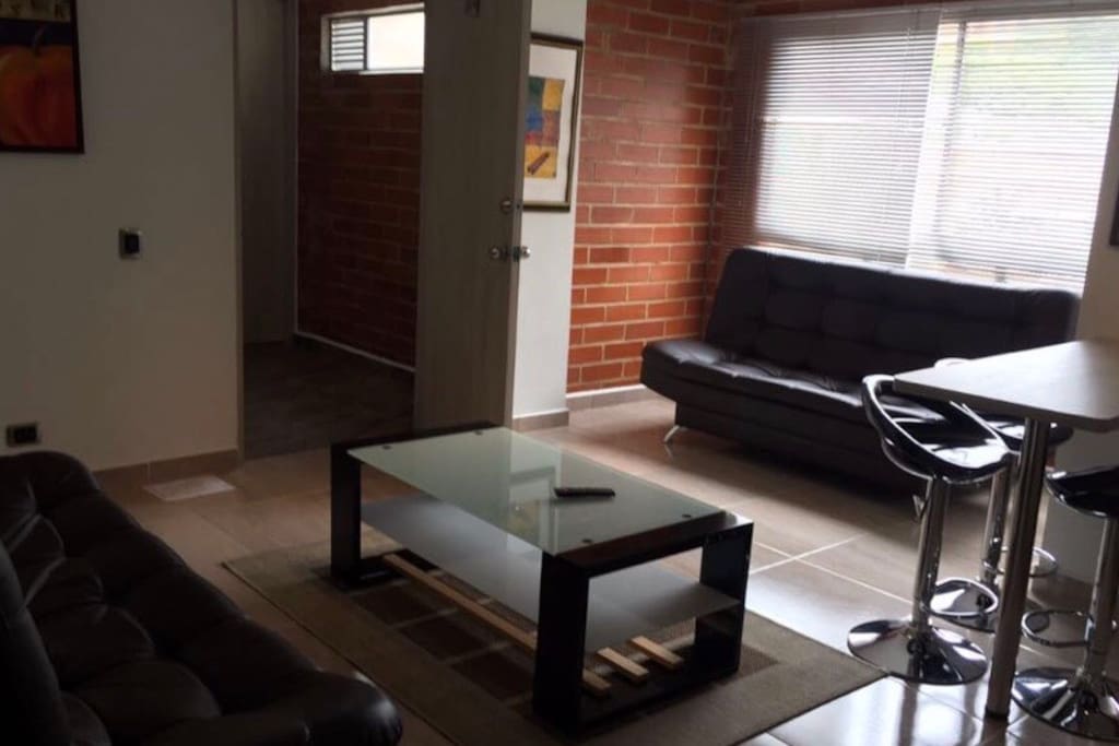 Sala aparta estudio día sofá camas y barra para la cenas
