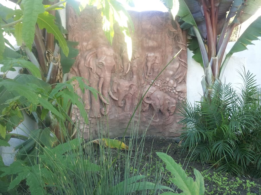 Elephant Mural in front garden.