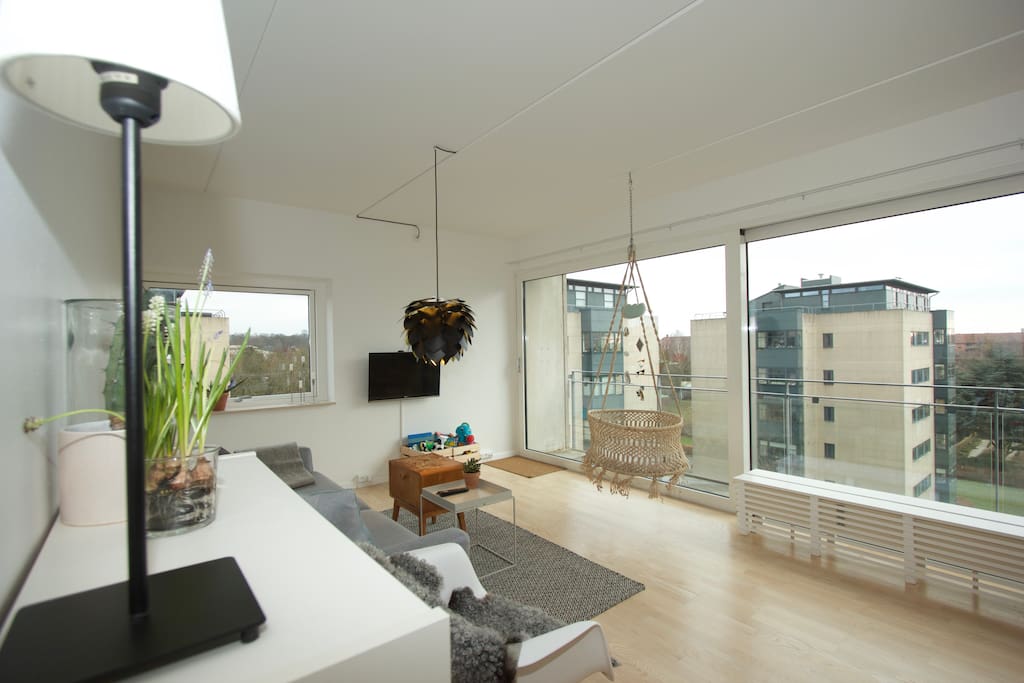 Living room with large balcony facing south