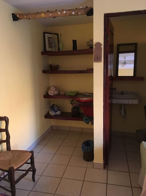 Shelving for storage, private bath and shower...