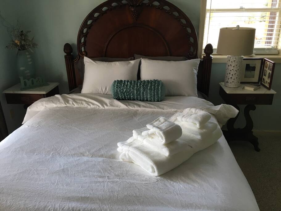 Plush hotel quality bath towels provided.