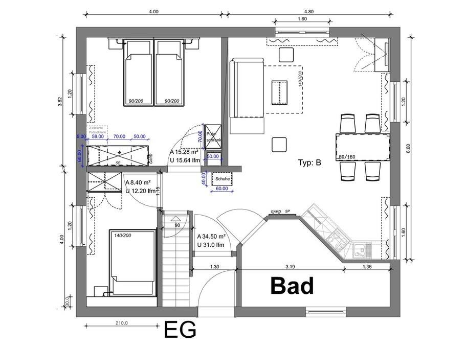 Hier sehen Sie wie unsere Wohnung "Einstein" geschnitten ist.