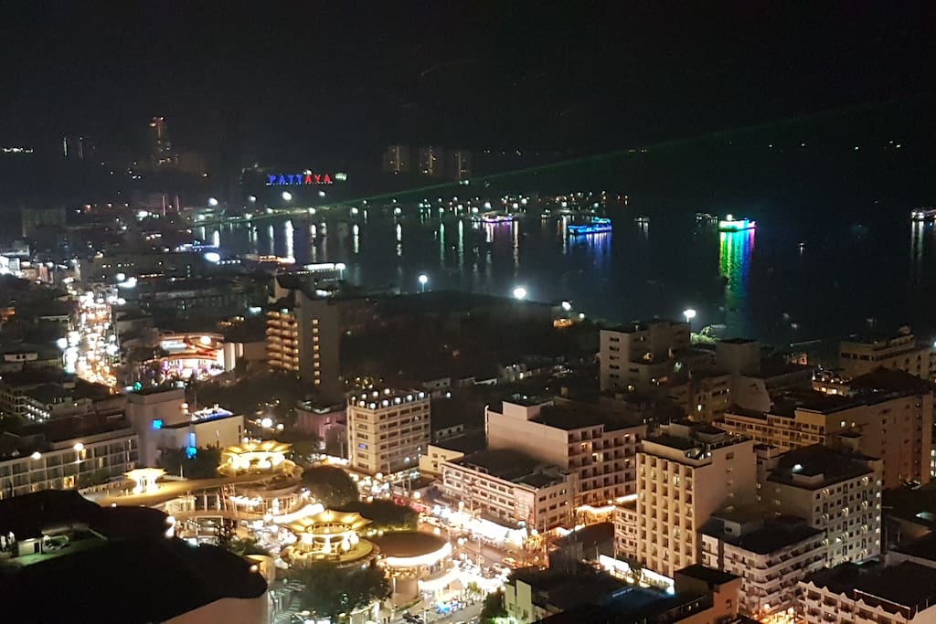 Nice City View on top lounge at night with Bali Hai Pier
