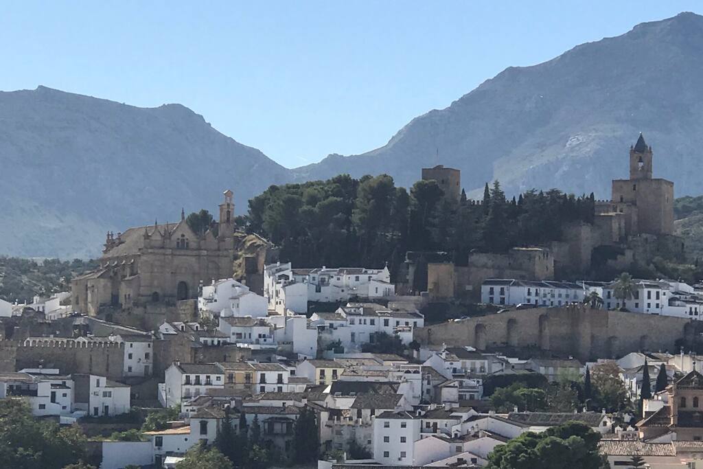 The View; said to be the best in Antequera - south-facing; and over the 3 terraces all with 'loungers'.