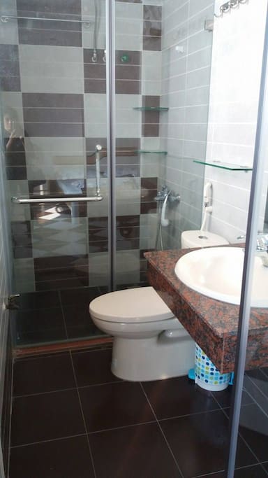 Modern, private bathroom.