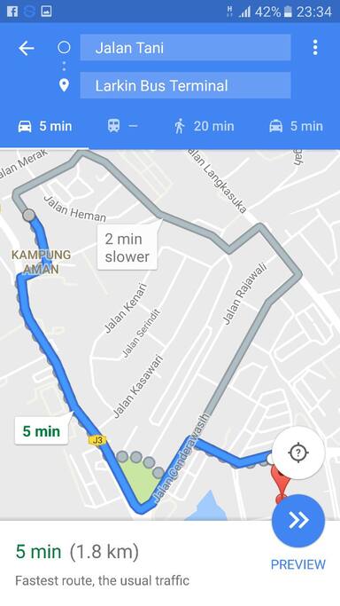 3-4 min drive to Larkin Bus terminal