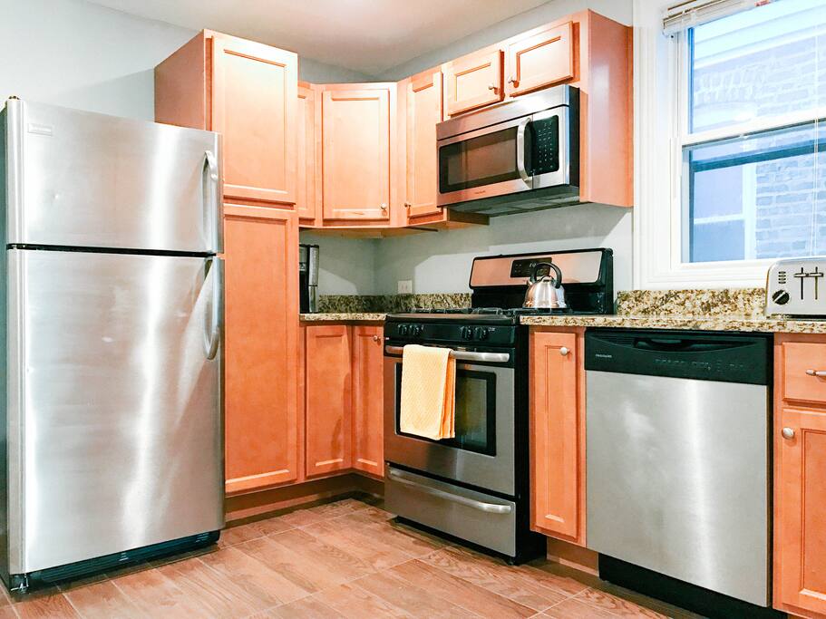 Kitchen with stainless steel appliances and granite countertops