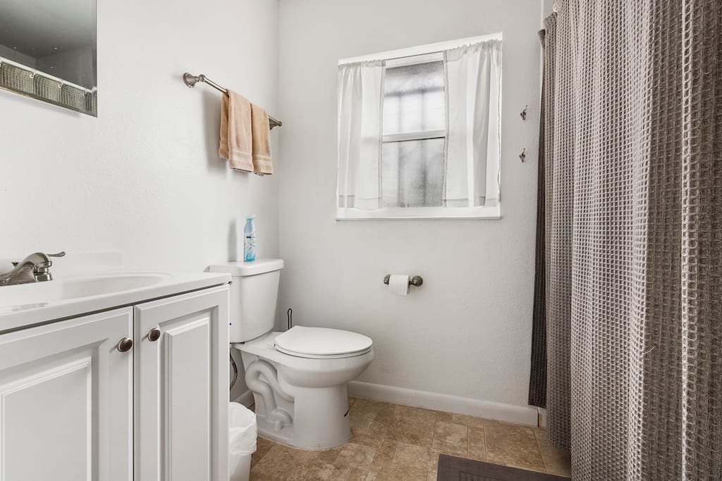Shared bathroom down the hall. Shower & tub with shampoo, conditioner and bodywash available.