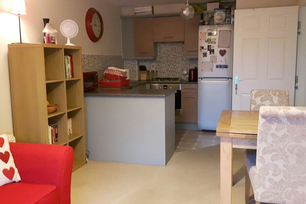 View of the kitchen and main living space.