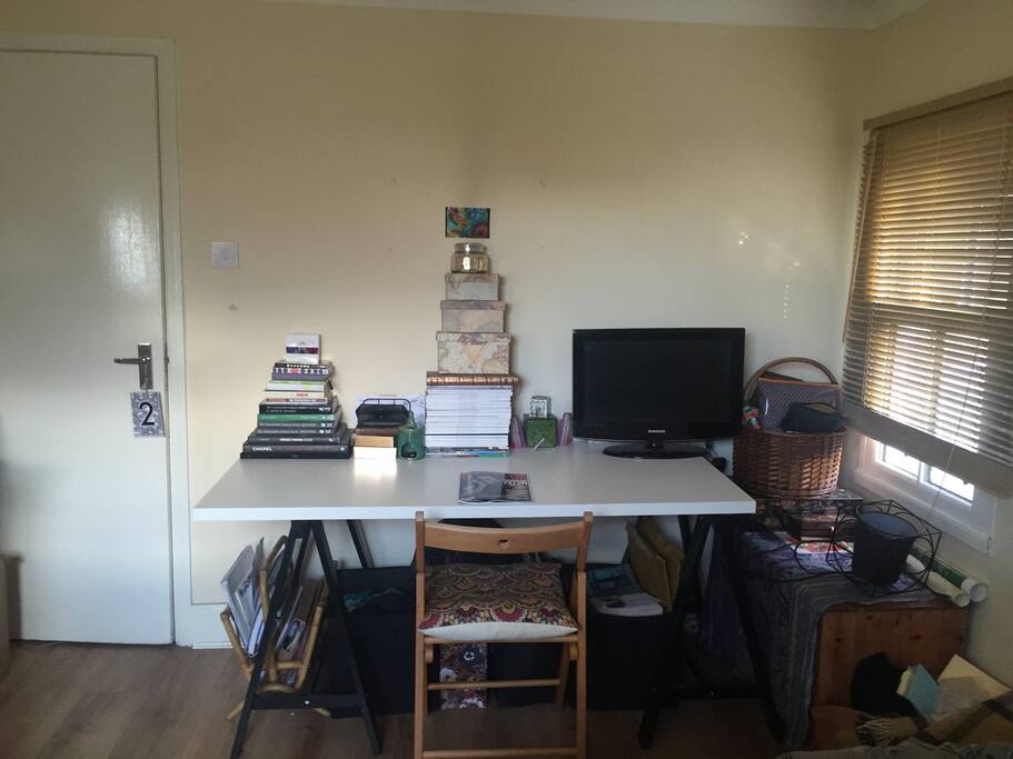 Desk and TV (for DVDs only)