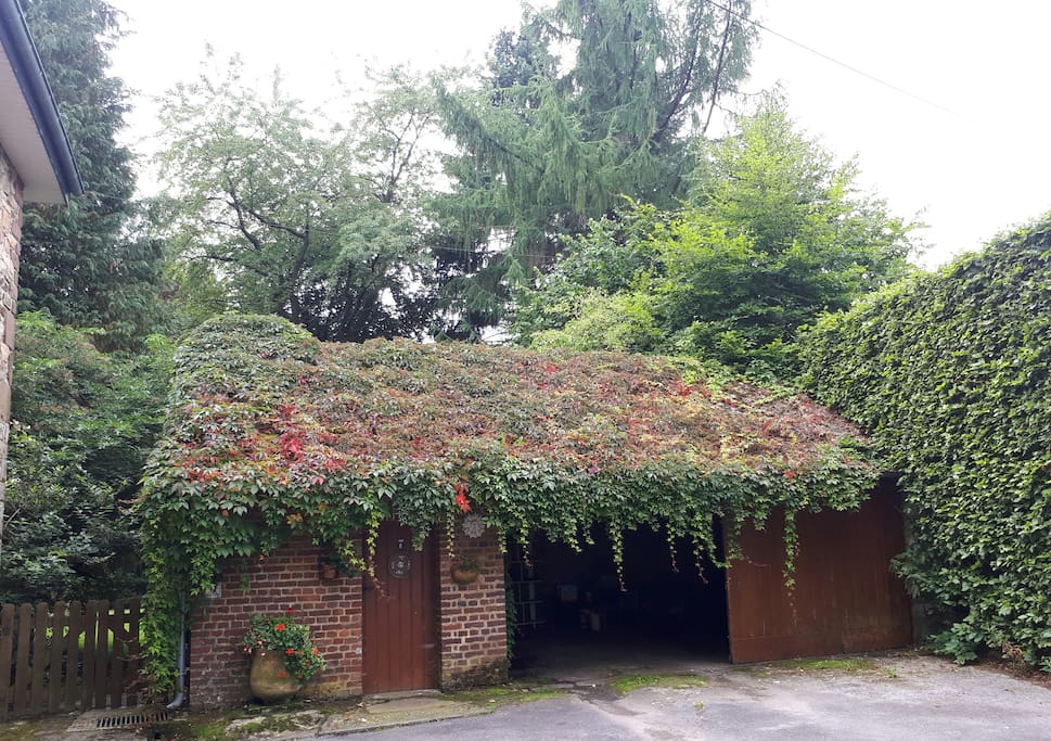 Garage avec un toit en vigne...