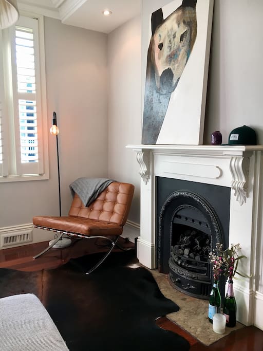 Lounge room with gas fire.