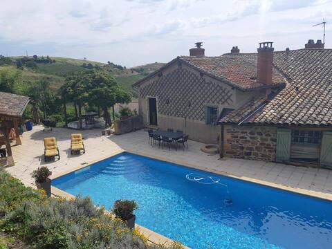 Room with kitchen, view and private pool