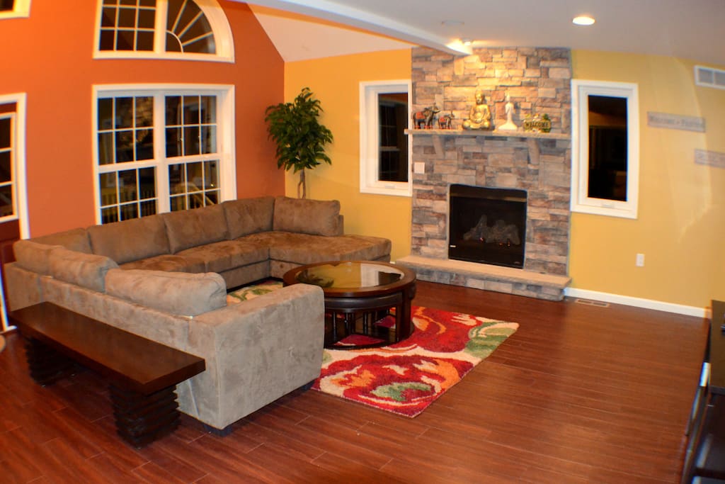 Welcome to Open Living room with Gas Fire place,55 inch 4K TV