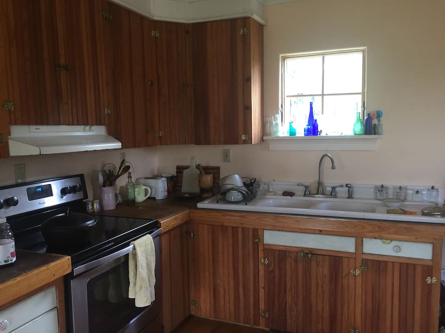 The kitchen area.