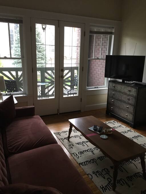 Living room with comfortable couch and great view