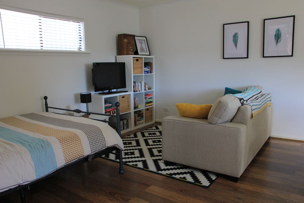 Sofa folds out into a double bed if required.