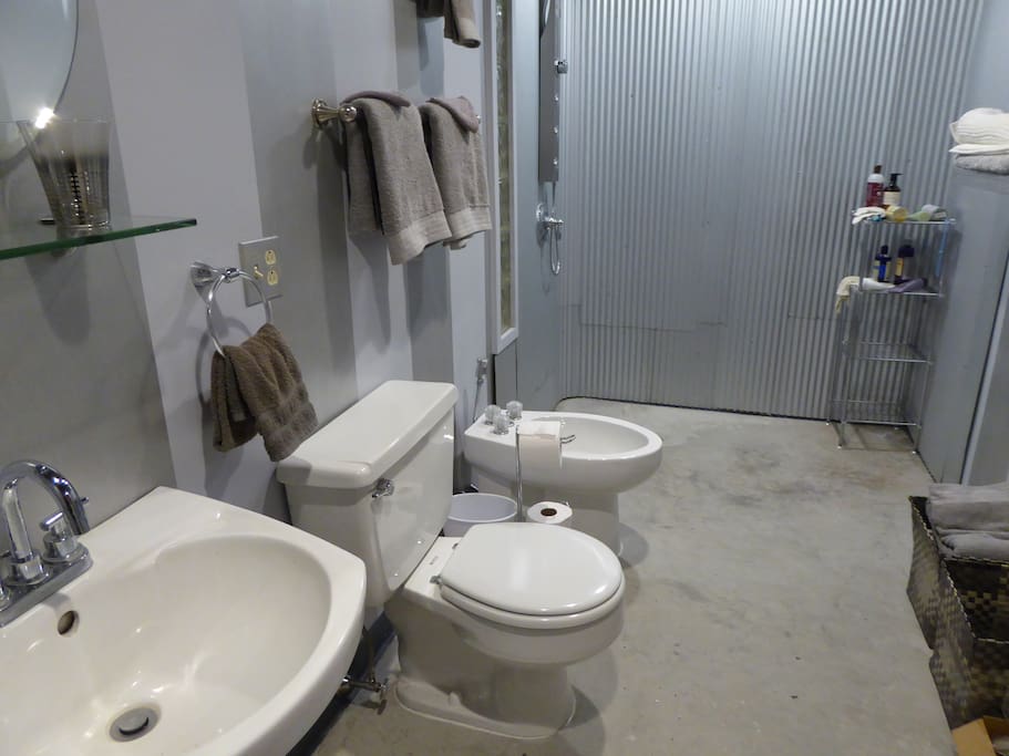 Your private bathroom and wetroom has a radiant heated floor, shower with plenty of hot water, and a bidet.