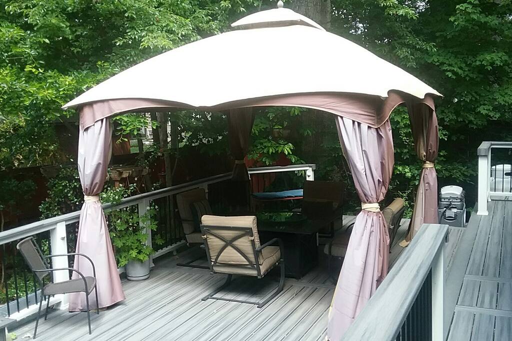Deck seating area, with firepit.