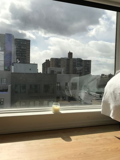 huge window with curtain