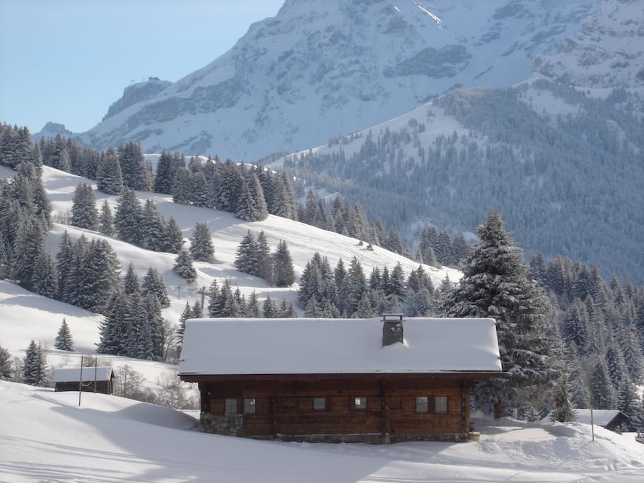 Side view of chalet taken from the La Rasse ski piste