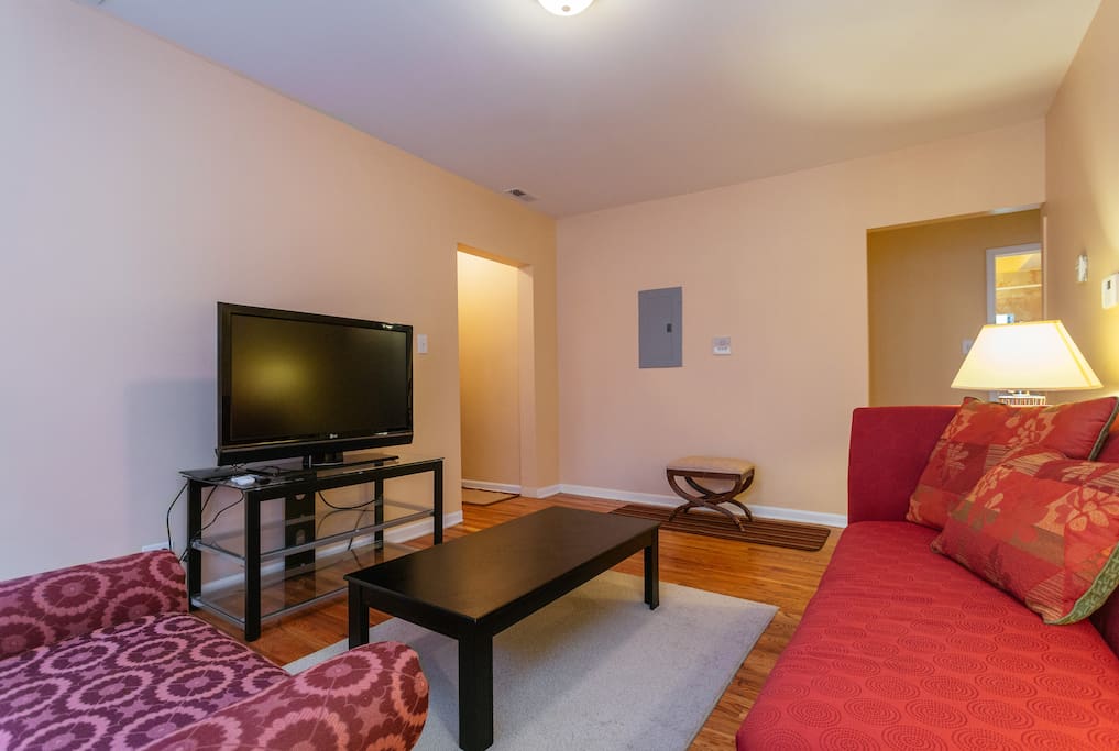 Living Room: My condo has an ample sized living room with plenty of natural light. The living room sofa converts into a bed. Feel free to relax from a full day of touring Chicago and watch your favorite program on the 42' television.