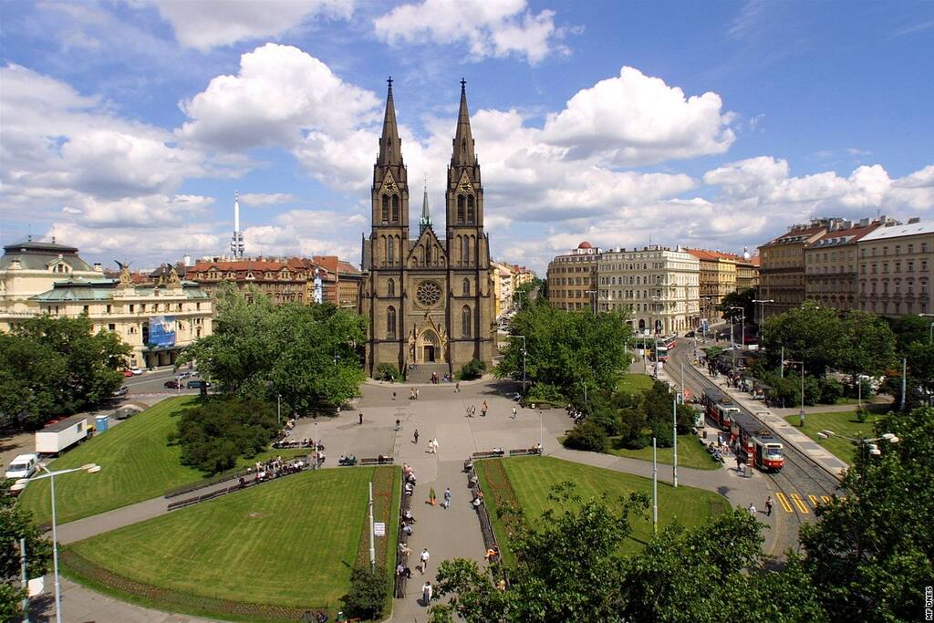 Just around the corner. Náměstí míru with St.Ludmila Church