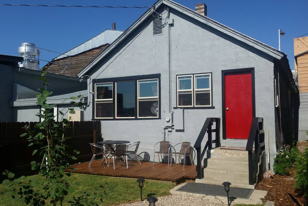 Fenced back yard with Deck