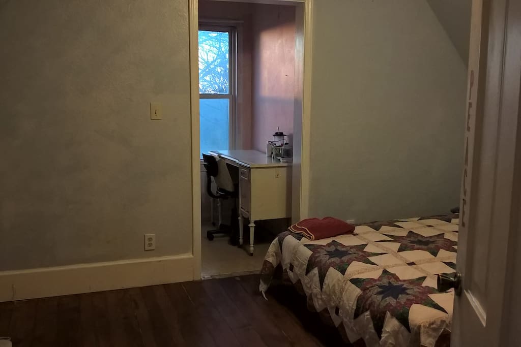 Bed, desk and sunset!