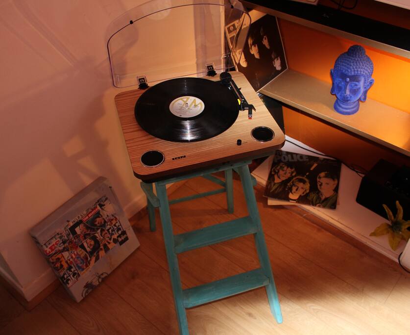 There's an eclectic selection of records you can play.