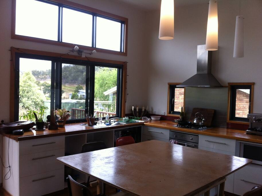 Kitchen overlooking hills behind