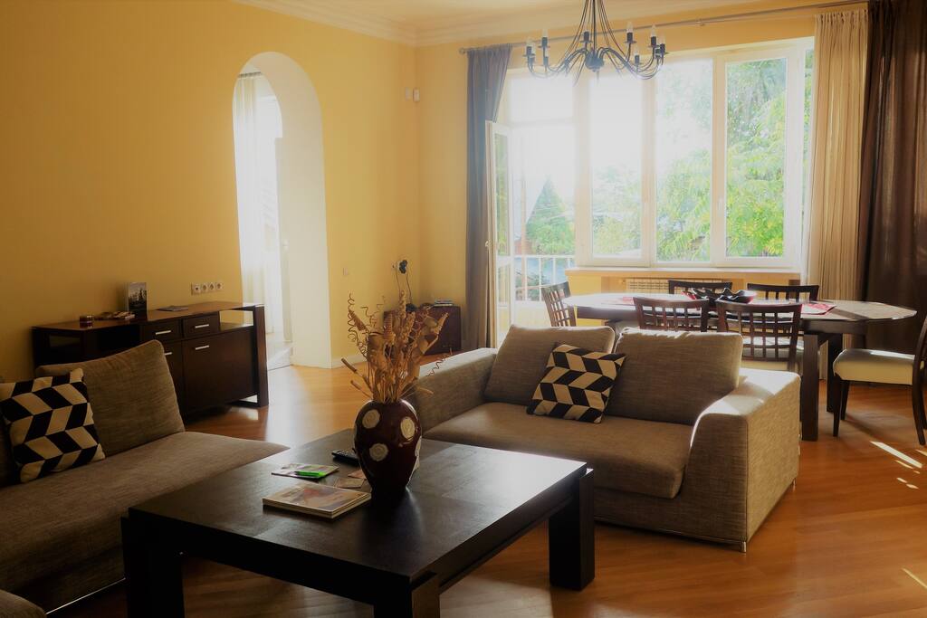 Very spacious and sunny living room with a balcony