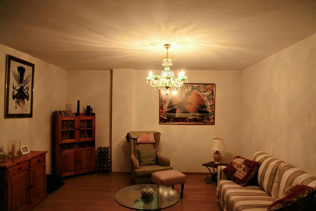 Das großzügige gemütliche Wohnzimmer wo die Couch als schlafcouch genutzt werden kann für zwei Personen.