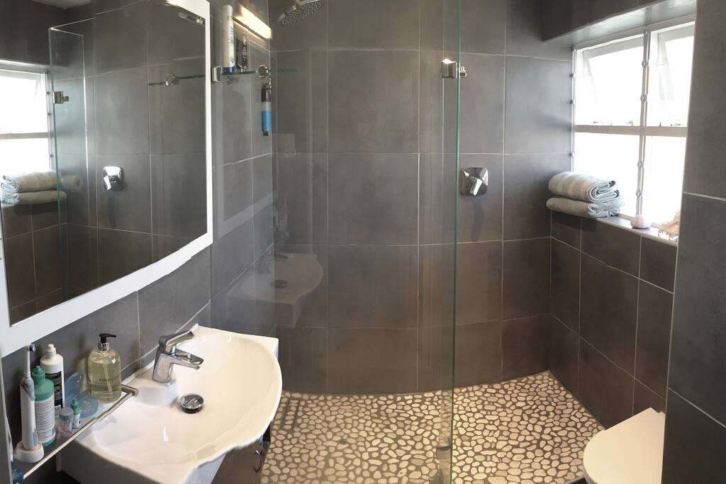 modern bathroom with walk in shower