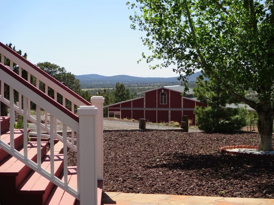 Looking down to the barn