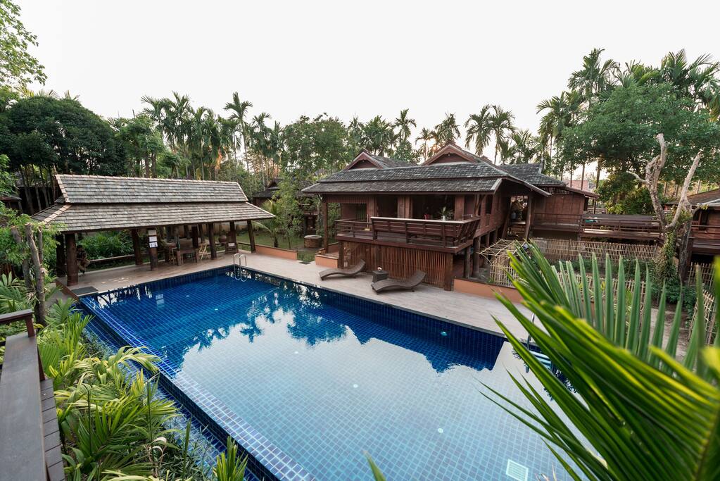 5×15 meters size swimming pool and 1.10-1.60 metere deep.