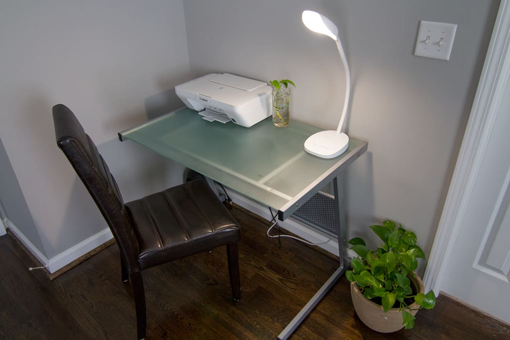 Your own private work space with printer, desk lamp and blazing wi-fi.