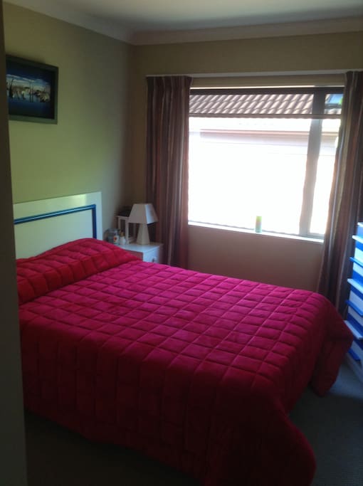 Double bed with cupboard to unpack.