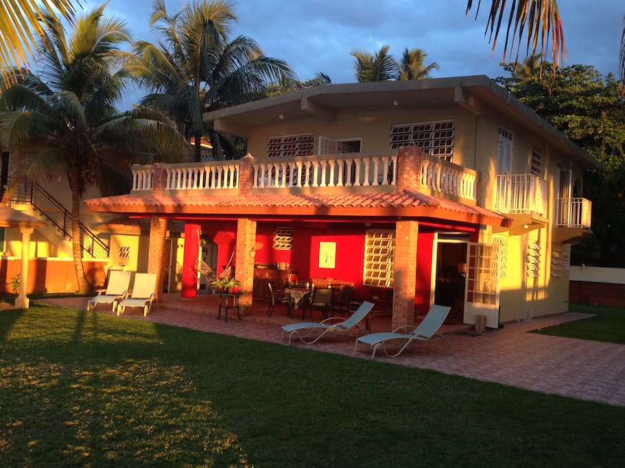Sunset colours on the house/Upstairs terrace