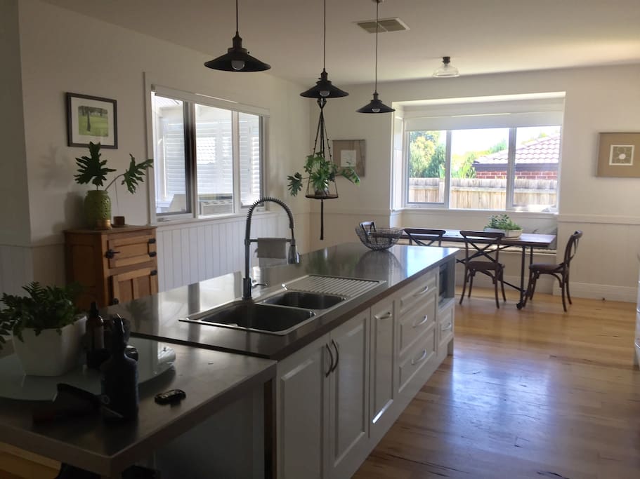 Spacious modern kitchen with dining area