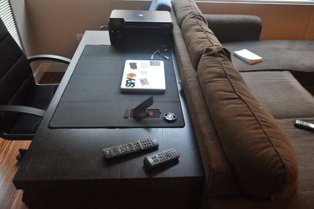 desk area with printer
