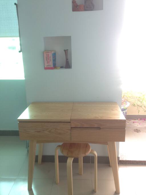 working desk next to balcony