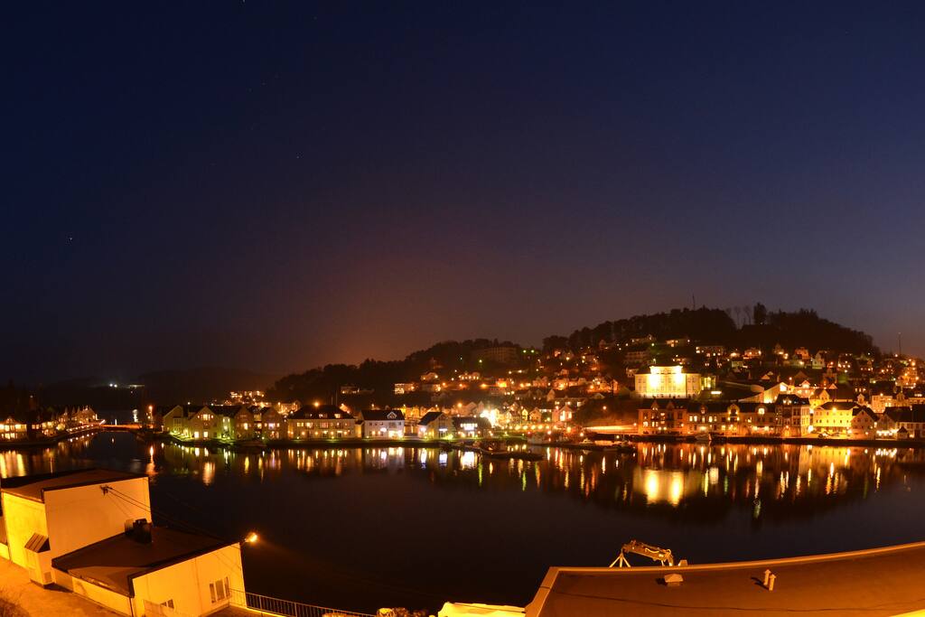 The view from the balcony by night.