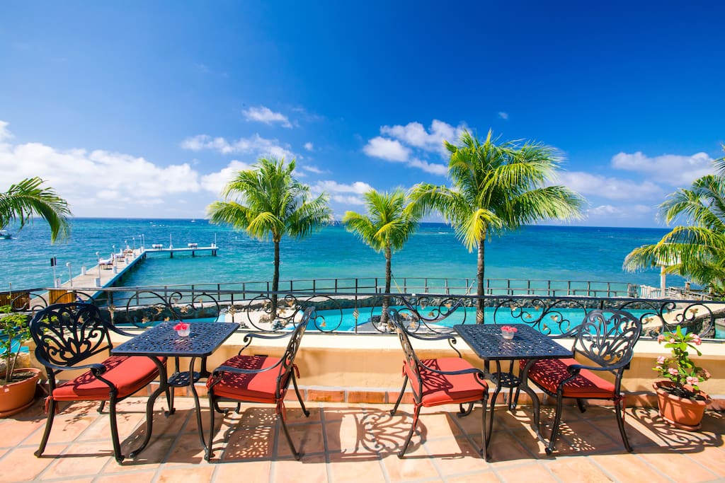 Enjoy breakfast on the main terrace overlooking the pool and the ocean