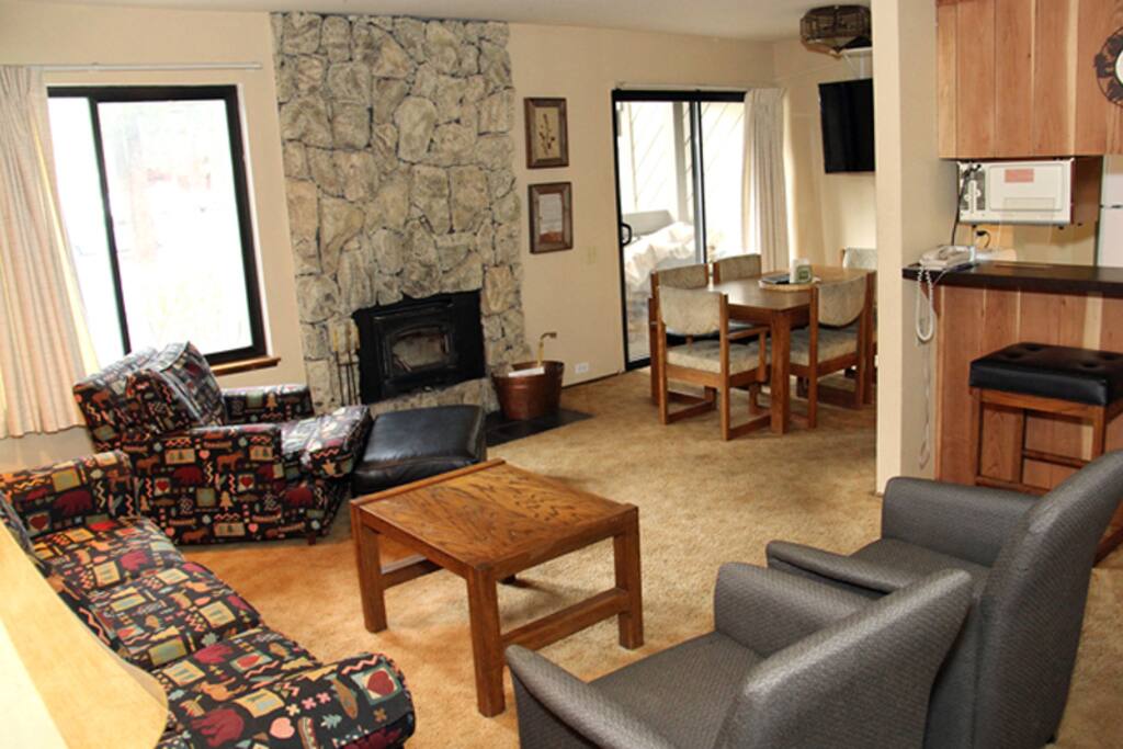 Mammoth Lakes Rental Horizons IV 161 Open Area Living Room Towards the Dining Room and Kitchen